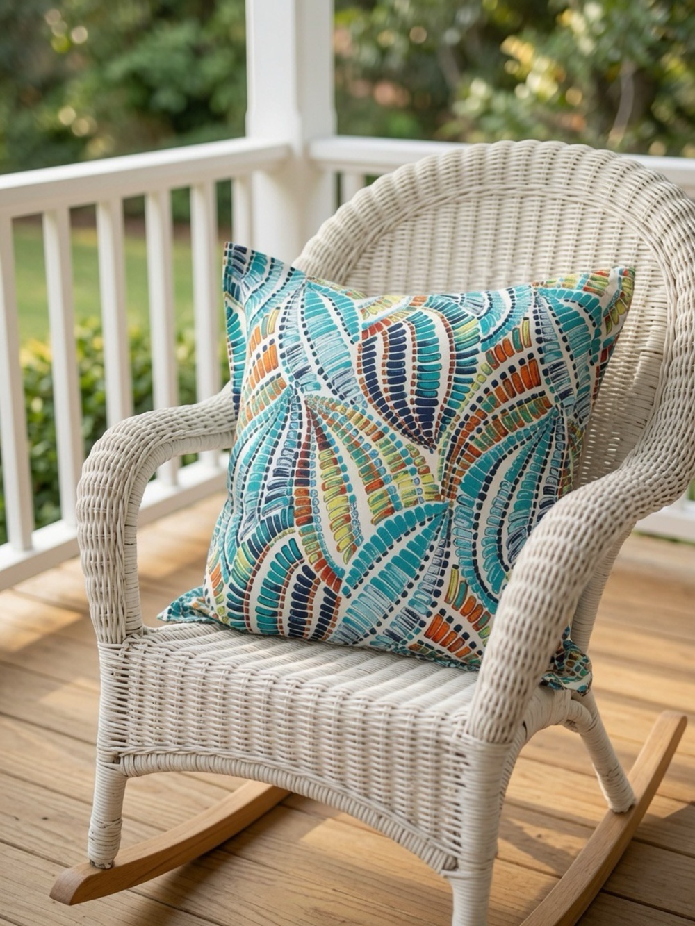 Decorative Throw Pillow with Teal & Multicolor Leaf Pattern